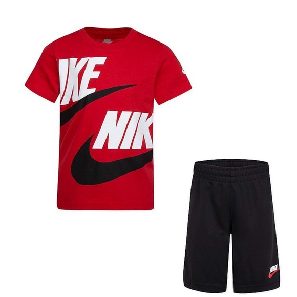 Toddler Boy 4T Nike Cotton/Jersey Shirt Short 2 Piece Set Red Black Swoosh -NEW - Picture 6 of 6